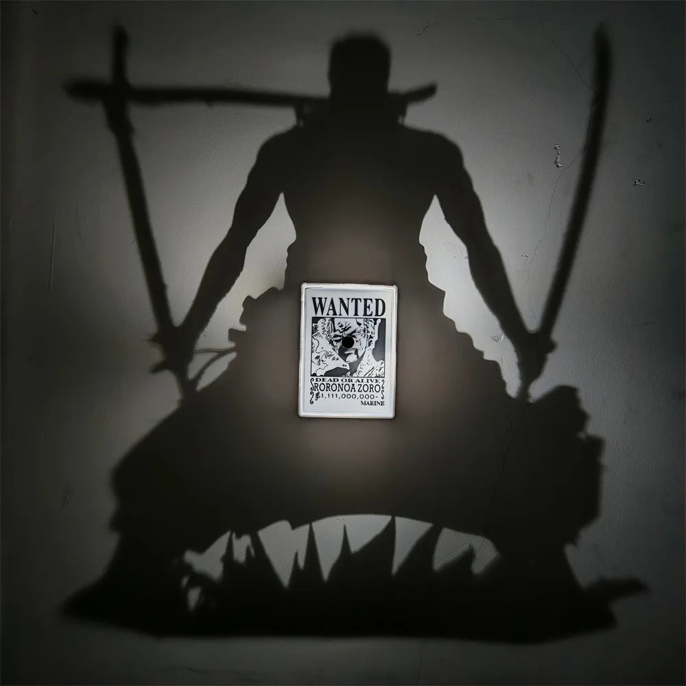 Warrior silhouette shadow projection with crossed swords on wall
