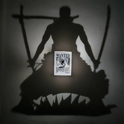 Warrior silhouette shadow projection with crossed swords on wall