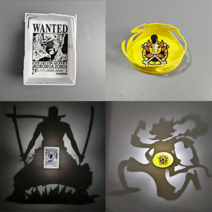 Pirate silhouette night lamp with wanted poster design and warrior emblem